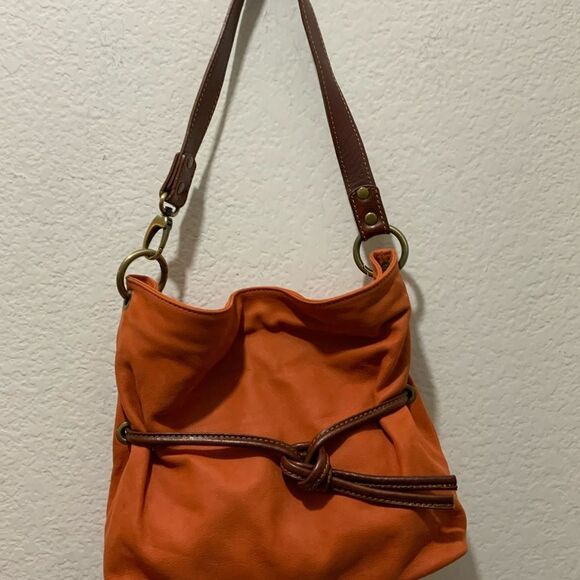 Real leather bag MARIA'S Made in ITALY drawstring reddish orange brown - Picture 1 of 16